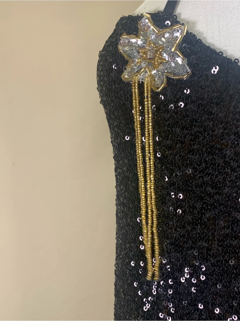 EastnWest Sequin Star Mini Dress Celestial Moon Black Size S - Picture 2 of 10